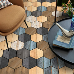 11pcs Colorful Wood Grain Art Hexagon Floor Stickers Waterproof Non slip