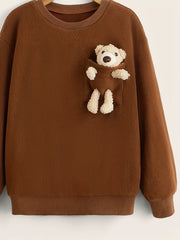 Boys Bear Decor Pullover Sweatshirt Long Sleeve Crew Neck Tops