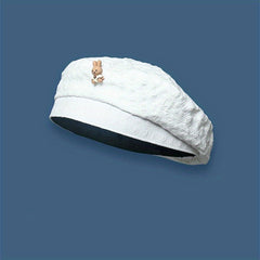 Rabbit Beret Solid Embossed Breathable Octagonal Hat