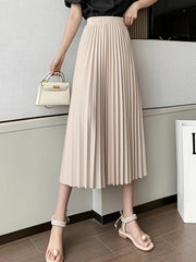 High Waist Pleated Skirt Solid A Line Skirt Women's Clothing