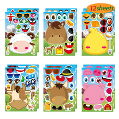 12pcs Farm Animals Make A Face Stickers DIY Craft Fantasy Animals Party Supplies