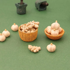 8pcs Dollhouse Ginger Garlic Basket Mini Farm Food Model