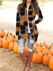 Pumpkin Pattern Cardigan Open Front Long Sleeve Women's Clothing