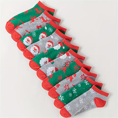 10 Pairs Cartoon Print Socks & Christmas Ankle Socks Women's Stockings