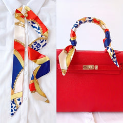 Chain Print Skinny Scarf Long Ribbon Neckerchief French Style Twilly Scarf