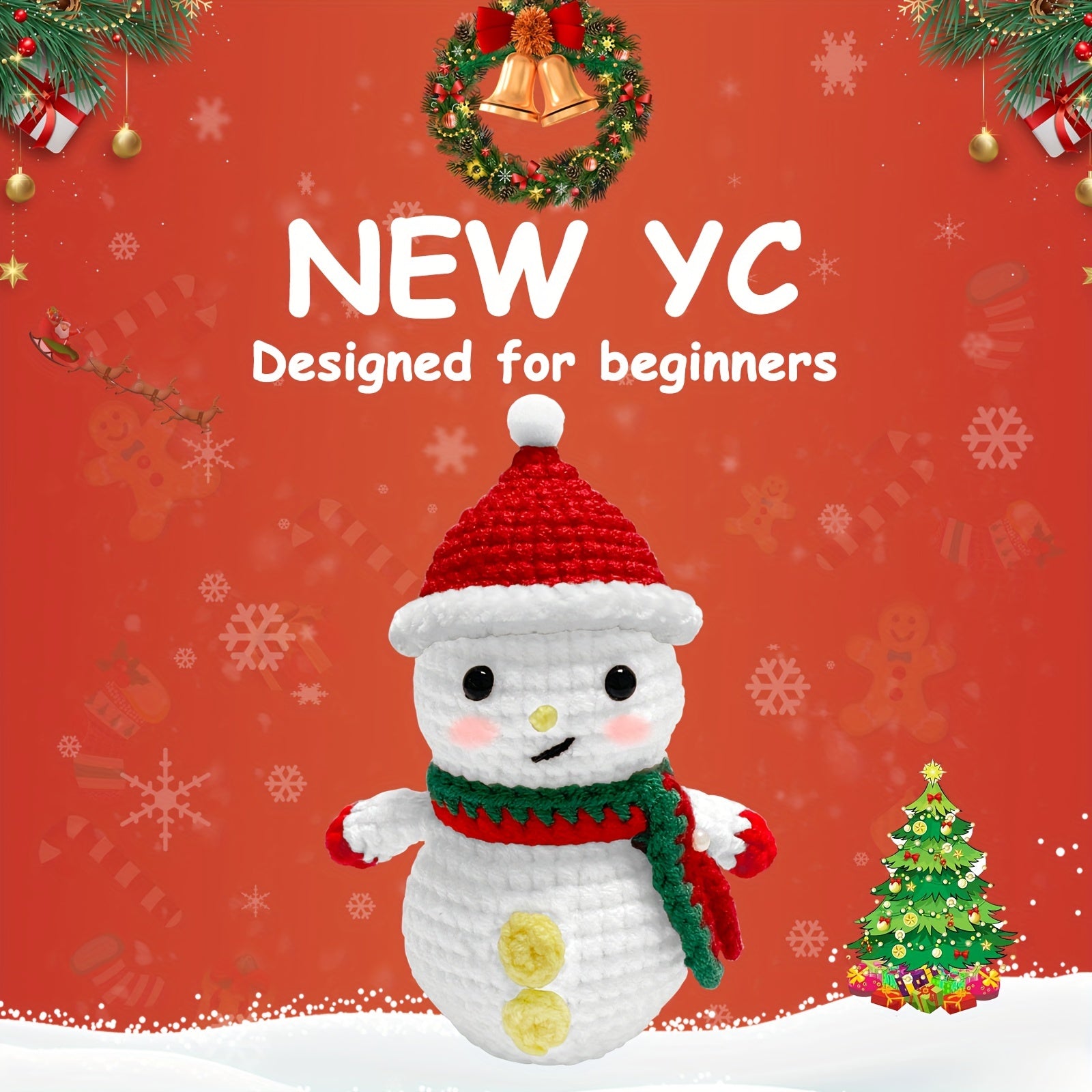 Christmas Snowman Crochet Kit for Beginners - DIY Knitting Set