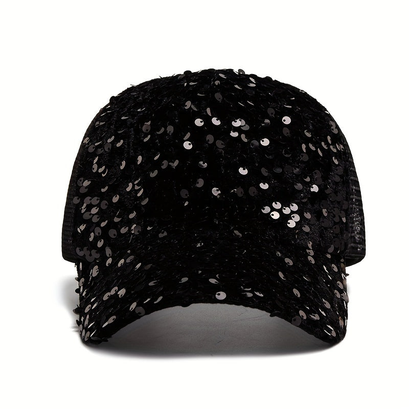 Sequin Mesh Baseball Cap Adjustable Trucker Hat Sunscreen Dad Hats For Women