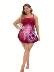Floral Paisley Print Scoop Neck Ruched Front Swimsuit Set