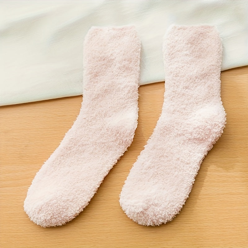 5 Pairs Fuzzy Crew Socks, Comfy & Warm Women's Stockings
