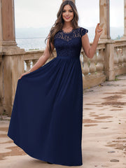 Solid Contrast Lace Maxi Party Dress Women's Clothing