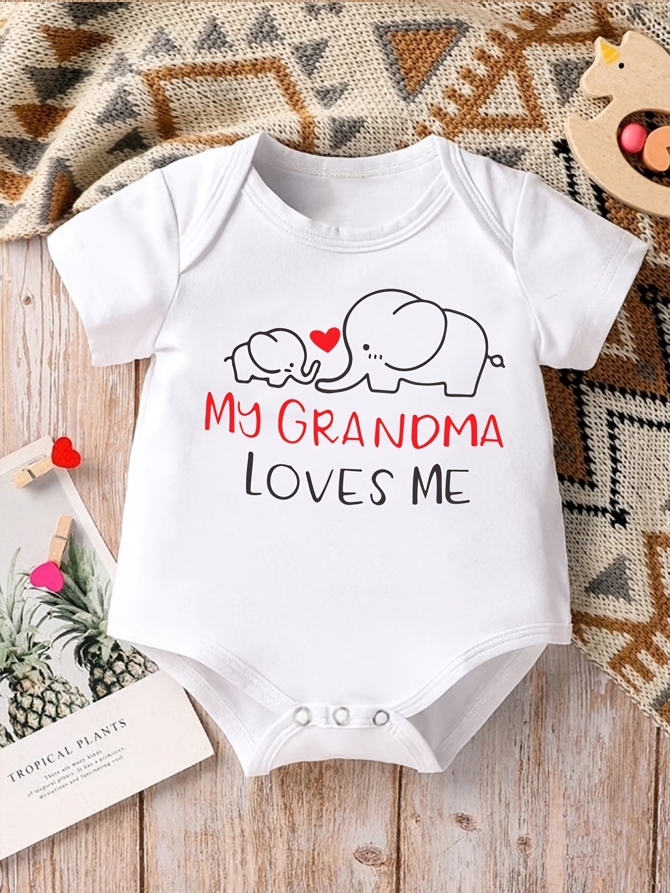 Elephant Print Onesies Short Sleeve Romper for Baby Boys & Girls