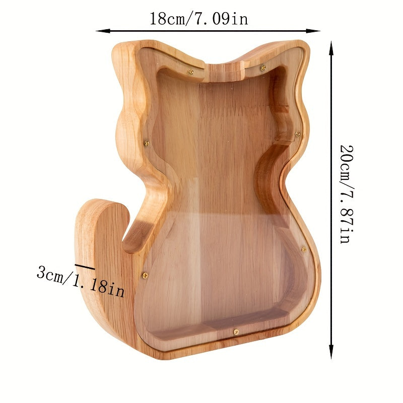 Wooden Coin Storage Jar Love Heart Kitten Gift Savings Wood Crafts Ornaments