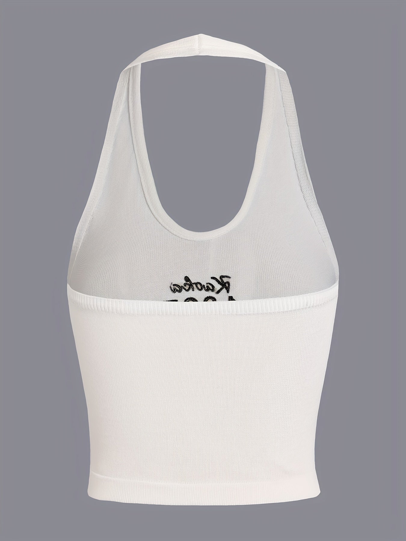 Embroidered Halter Top Sexy Crew Neck Summer Sleeveless Top