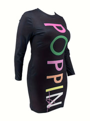 Casual Dress Women's Plus Letter Print Long Sleeve Round Neck Mini Dre