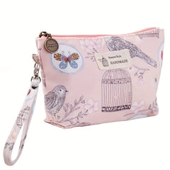 Flower Bird Cosmetic Bag Waterproof Canvas Makeup Pouch Small Travel Organizer