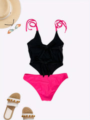 Sexy Swimsuit Women's Plus Gesture Print V Neck Cut Out Halter One Pie