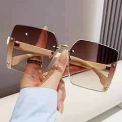 Square Rimless Sunglasses For Women Large Gradient UV400 Sun Shades