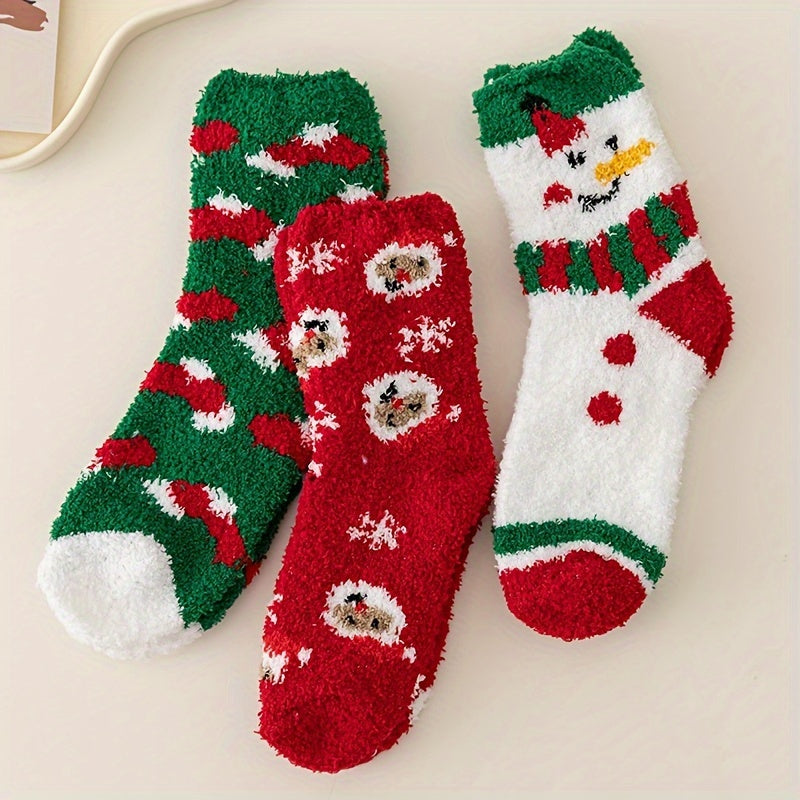 3 Pairs Christmas Print Socks Cozy & Warm Women's Stockings