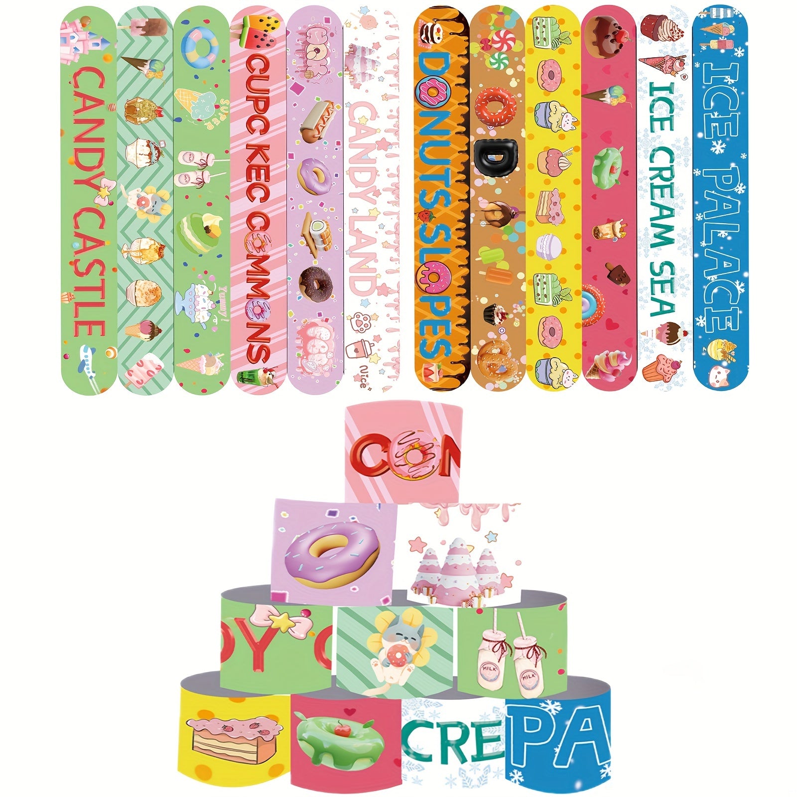 12pcs Donut Ice Cream Slap Bracelets Kids Party Favors