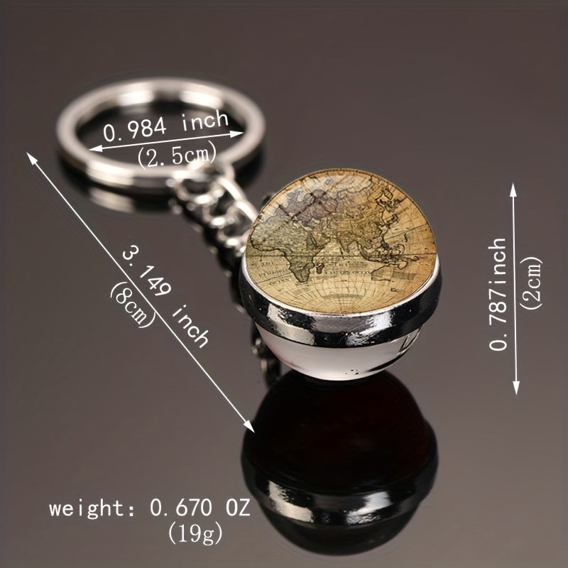 World Map Glass Keychain Pendant Gift Men Women