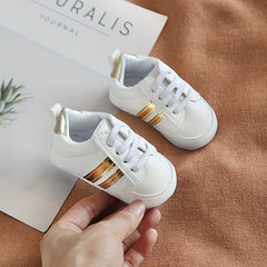 Striped Crib Shoes for Baby Boys & Girls Lightweight Non Slip First Walkers