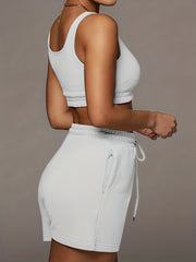 Tank Top & Shorts Two Piece Set Sleeveless & Drawstring Workout Outfits