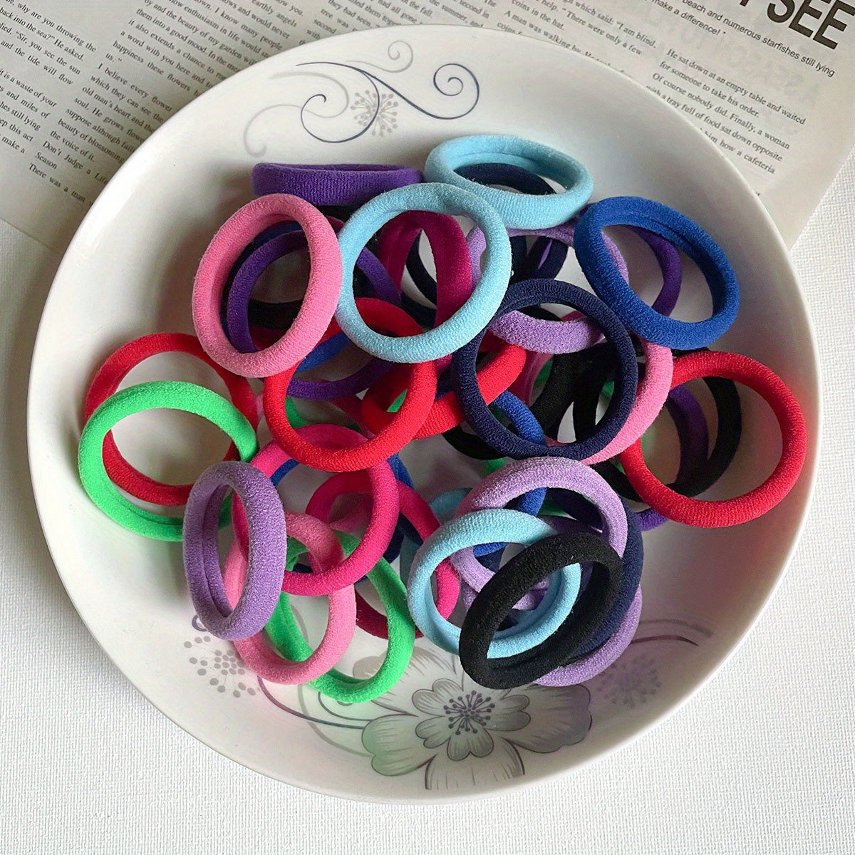 50pcs Elastic Hair Ties Hair Accessories For Woman Braids Ponytails Pain-Free