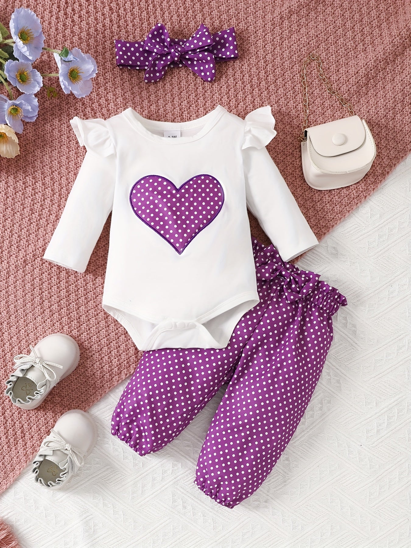 Lovely Baby Girls 4pcs Set Long Sleeve Polka Dot Outfit