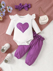 Lovely Baby Girls 4pcs Set Long Sleeve Polka Dot Outfit