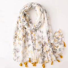 Yellow Butterfly Scarf Casual Tassel Shawl Head Wrap Turban