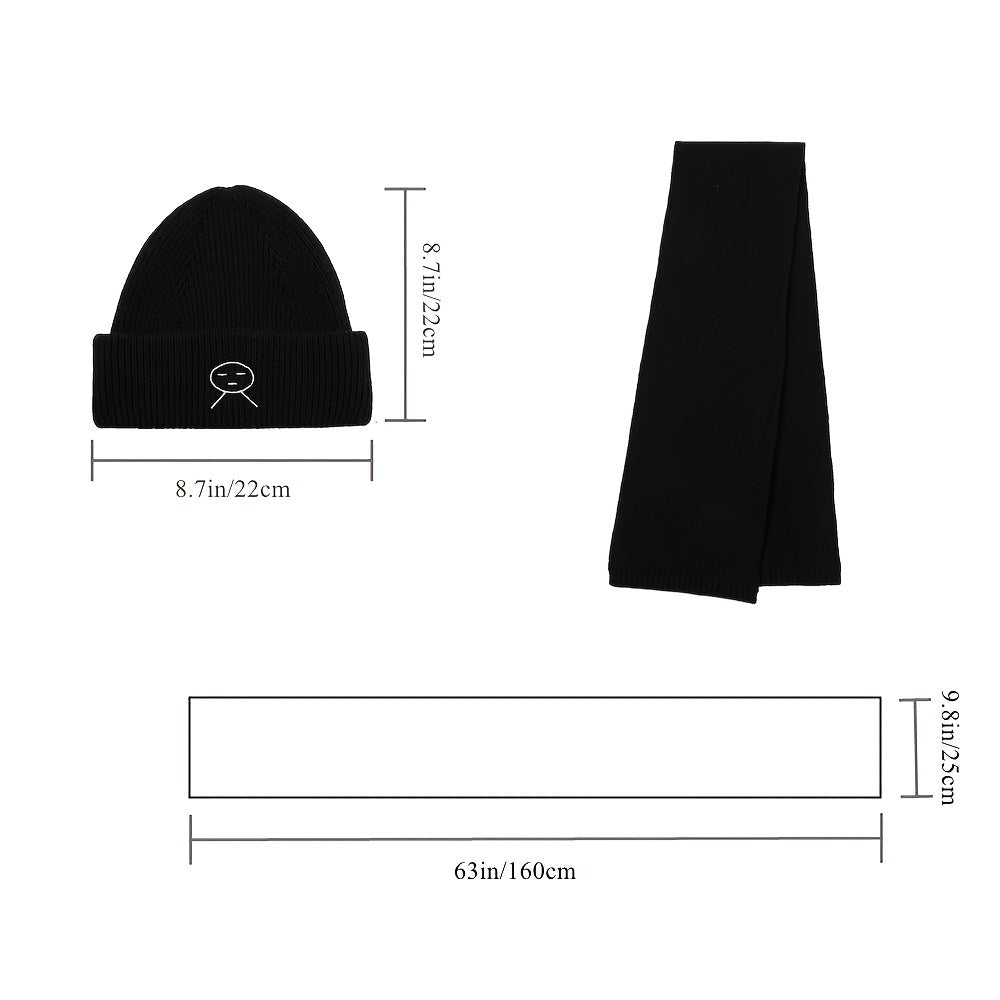 Cartoon Embroidered Knitted Hat Scarf Set