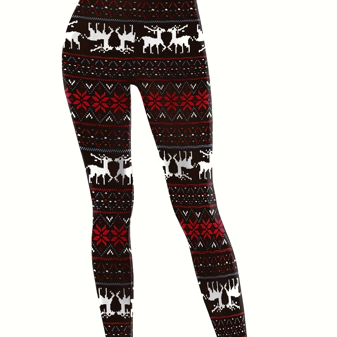 Christmas Leggings Women's Plus Reindeer & Snowflake Print