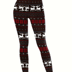 Christmas Leggings Women's Plus Reindeer & Snowflake Print