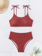 Polka Dots Print Tie Shoulder 2 Piece Set Bikini Swimsuit