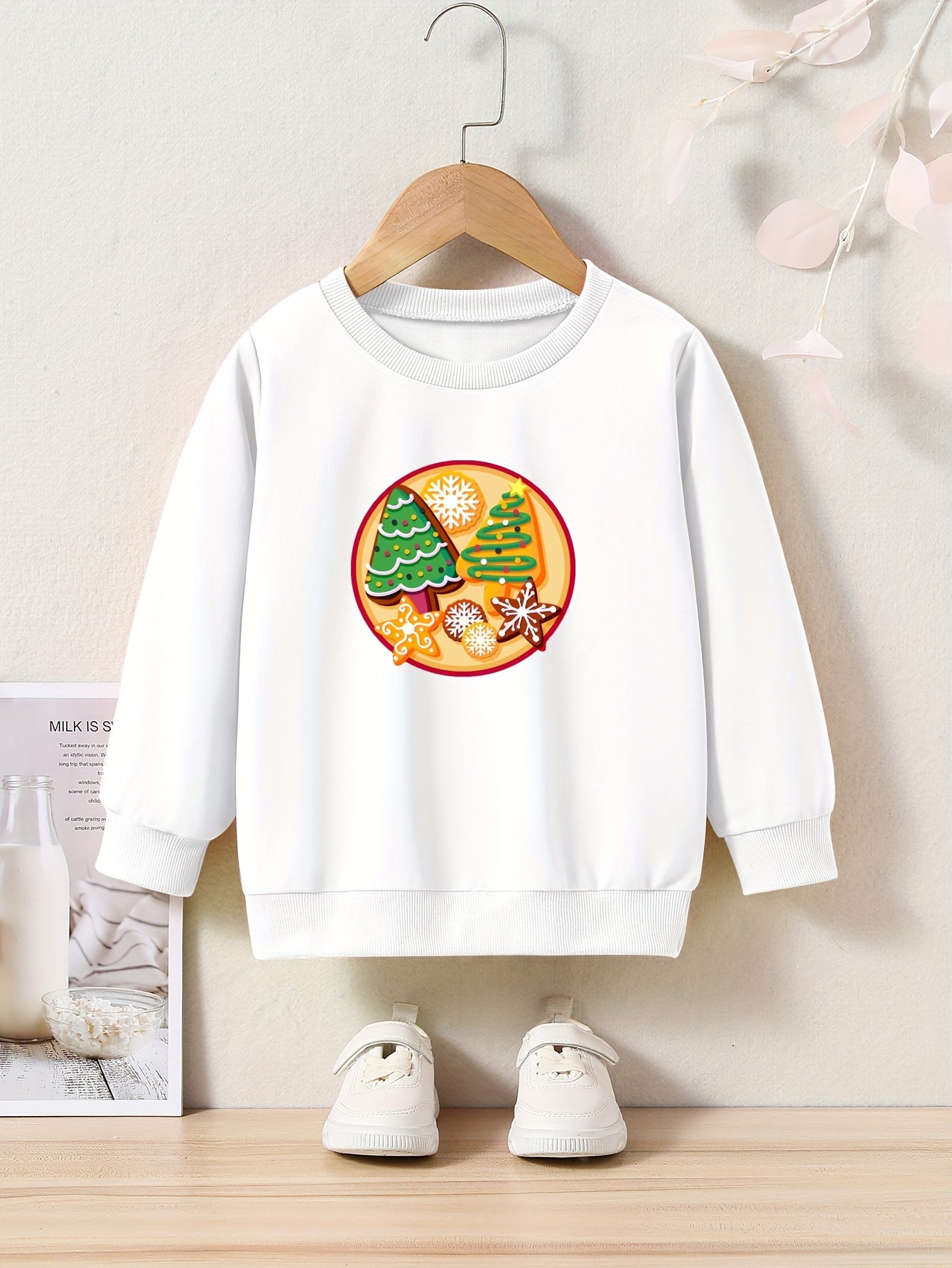 Christmas Cartoon Trees Print Girls Casual Creative Pullover Sweatshirt