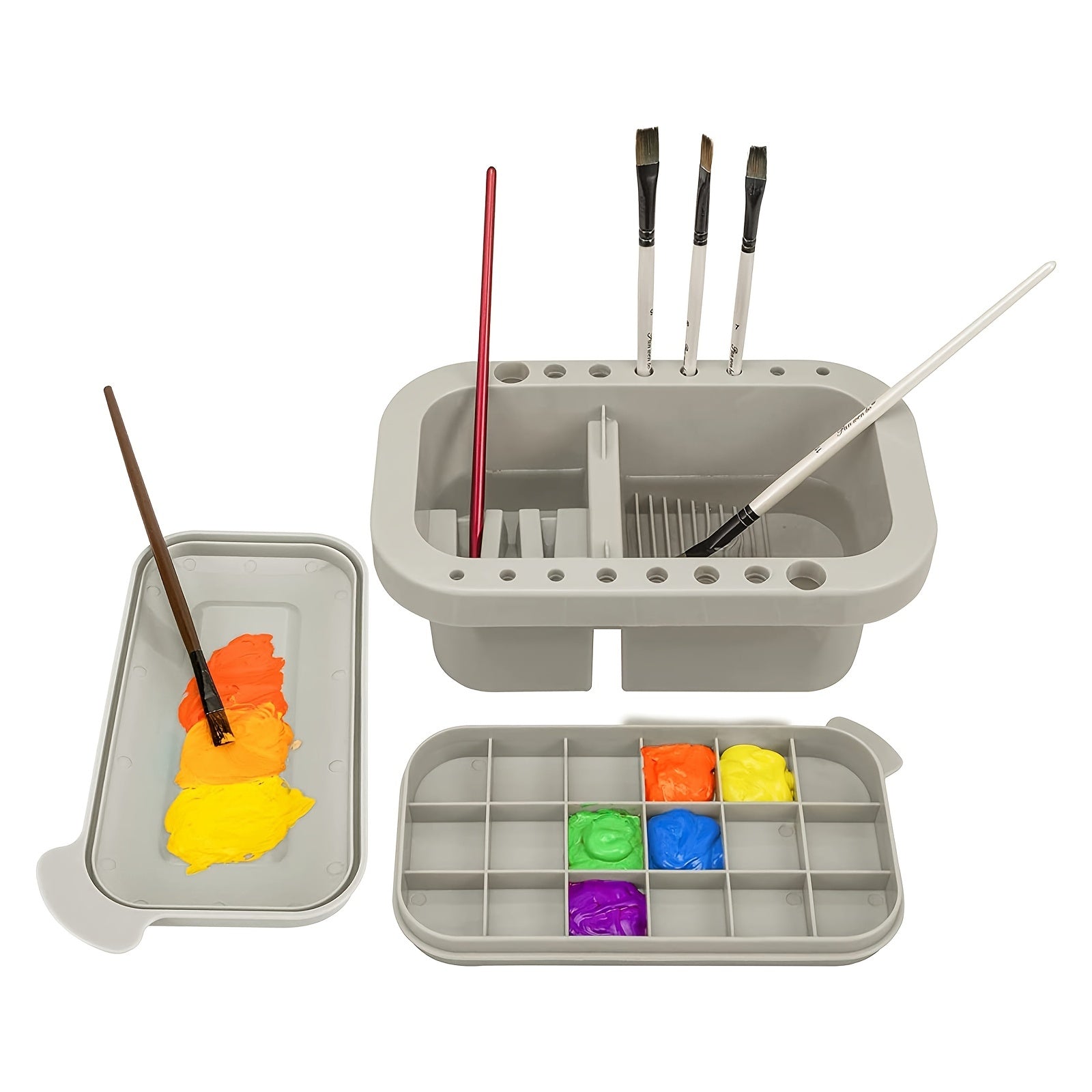 3pcs Paint Brush Cleaner Set with Palette Grey