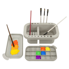 3pcs Paint Brush Cleaner Set with Palette Grey