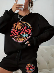 Women's Halloween Graphic Sweatshirt & Shorts Set