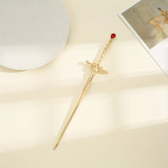 Ancient Style Sword Model Hairpin With Red Rhinestone