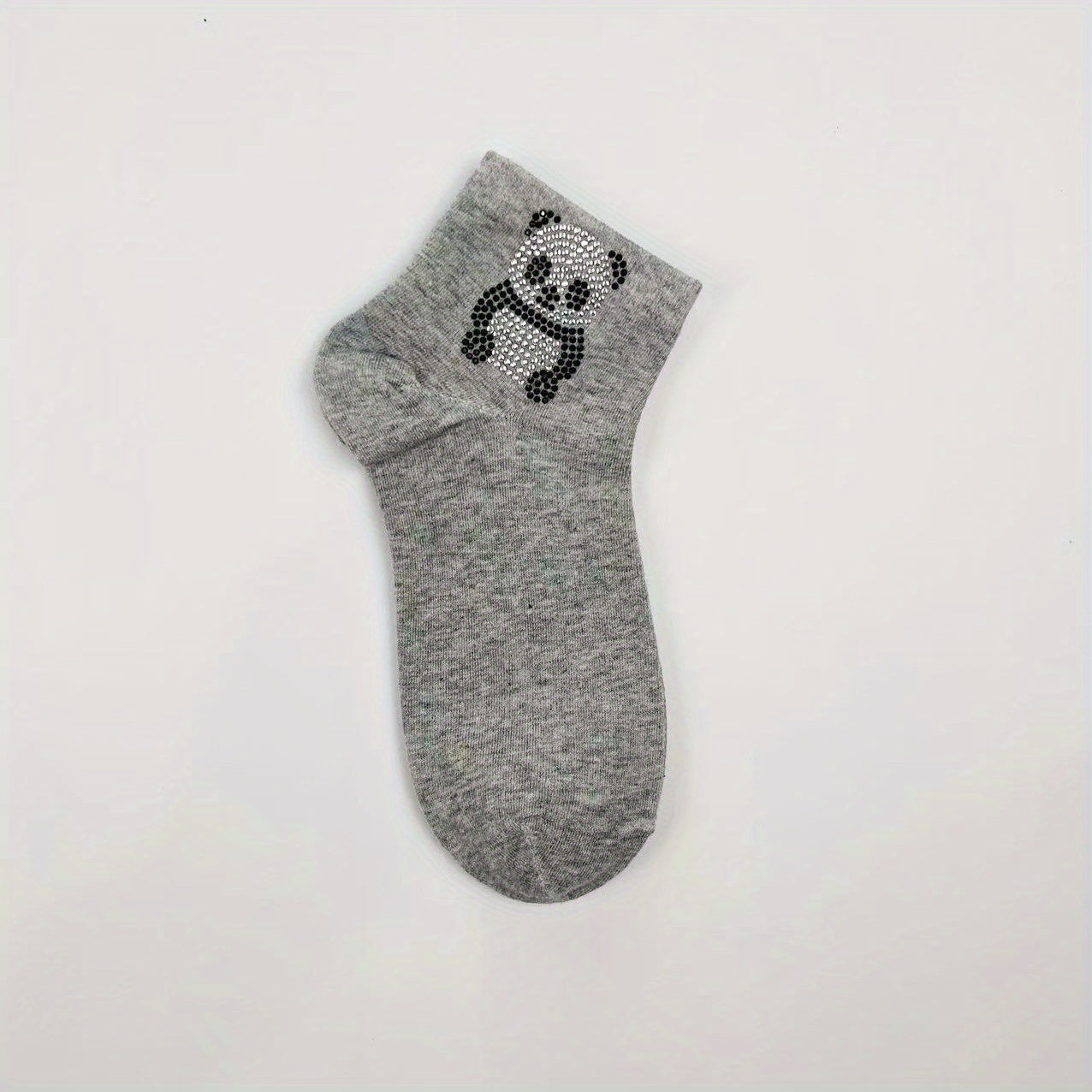 Panda Rhinestone Decor Socks Crew Short Women's Stockings
