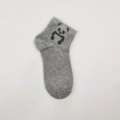 Panda Rhinestone Decor Socks Crew Short Women's Stockings