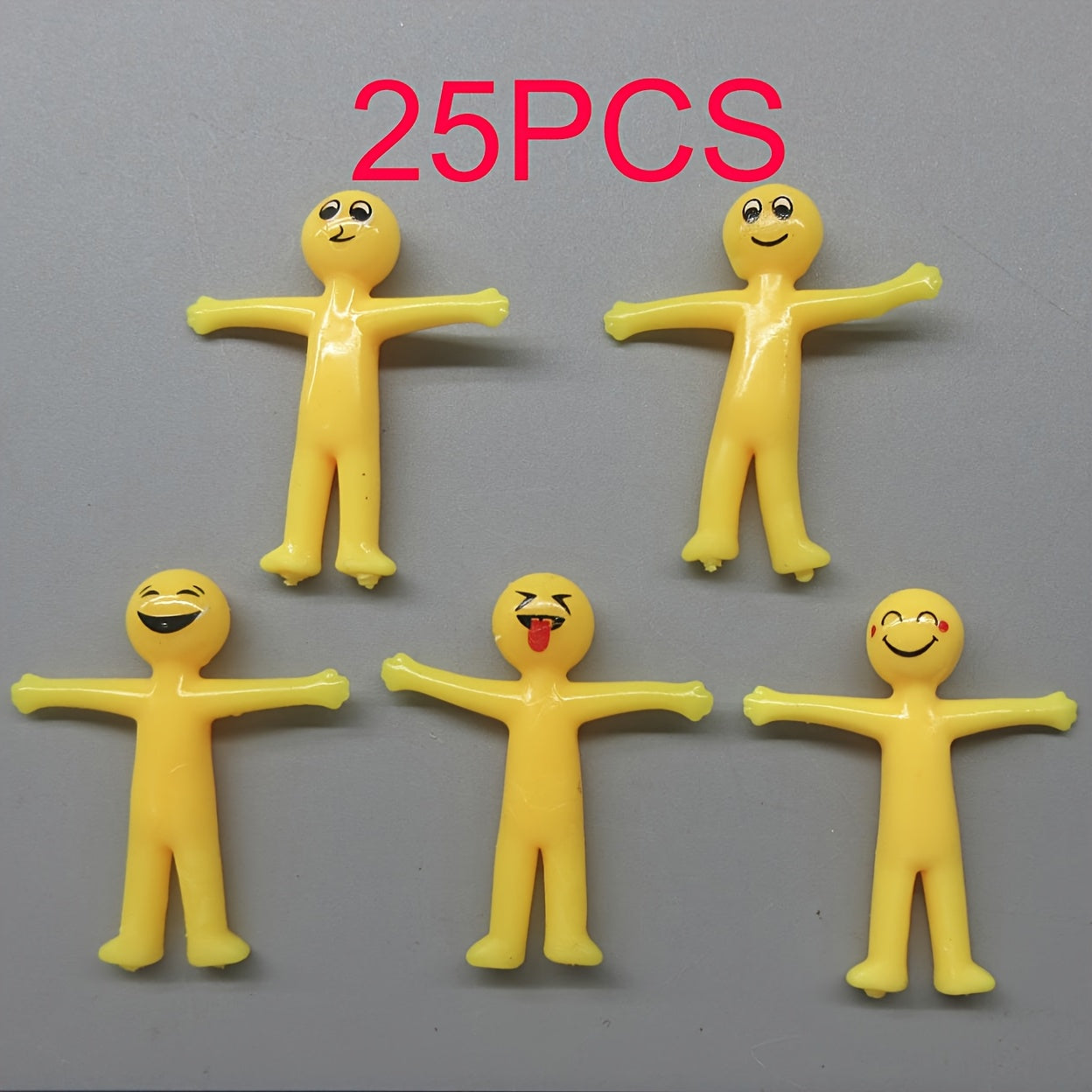 25pcs Stretchable Yellow Figure Toys Cheerful Face Designs Soft Rubber Foldable