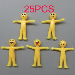 25pcs Stretchable Yellow Figure Toys Cheerful Face Designs Soft Rubber Foldable