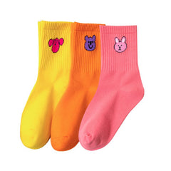 3 Pairs Girls Cartoon Pattern Socks Candy Breathable Comfy Children's Socks