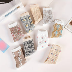 9 Pairs Floral Print Socks Breathable Mid Tube Women's Stockings