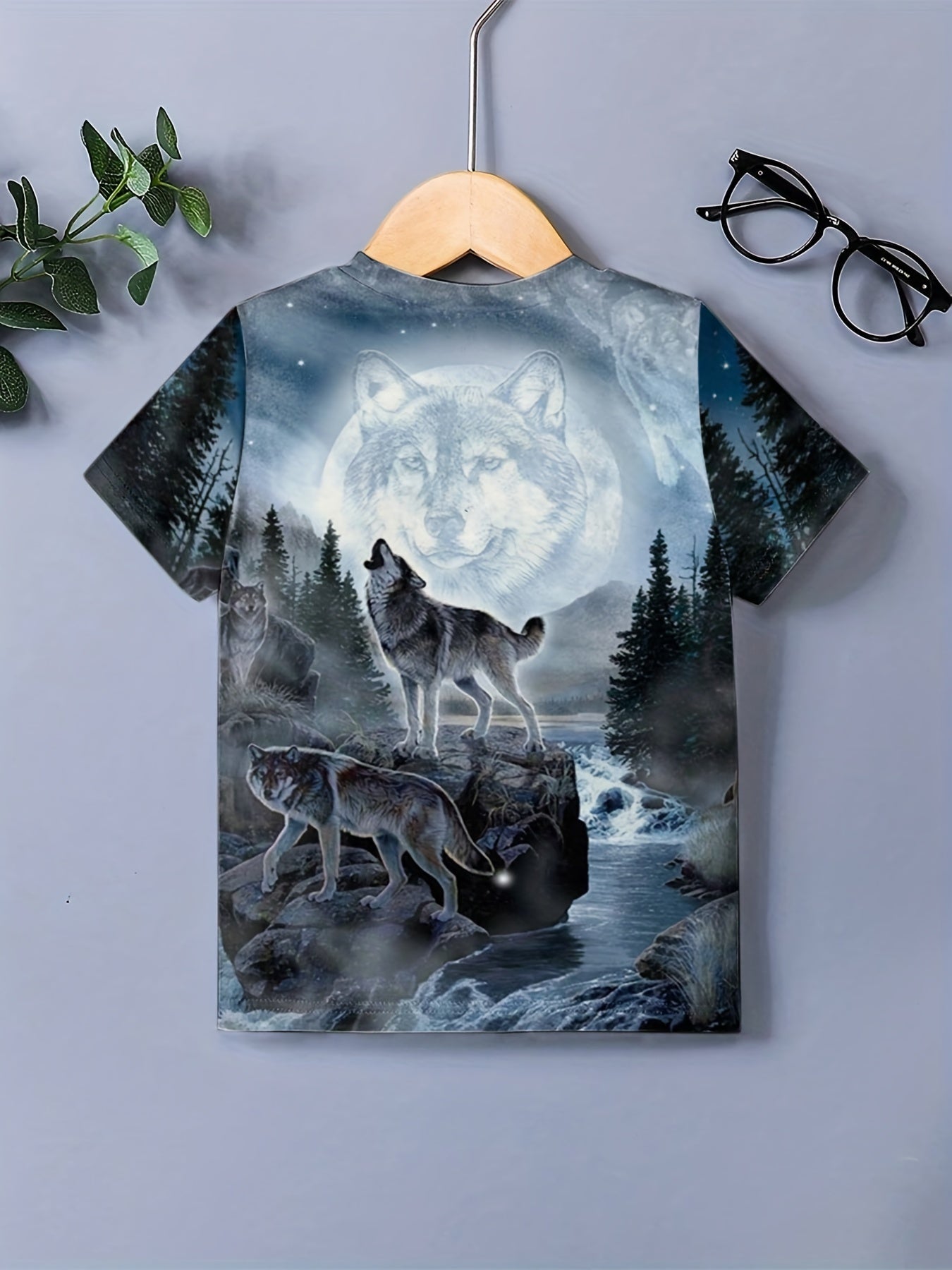Boy's Wolf & Moon Graphic T-shirt Casual 3D Print Tee Kid's Clothing