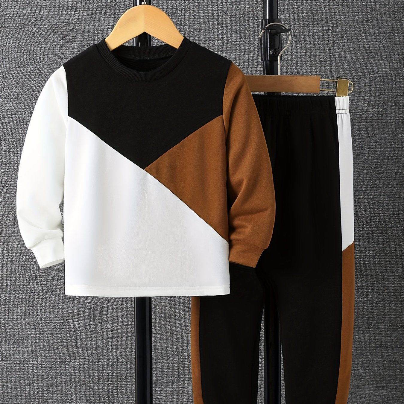 Boy's 2pcs Clash Sweatshirt & Sweatpants Set for Spring Fall