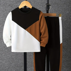 Boy's 2pcs Clash Sweatshirt & Sweatpants Set for Spring Fall