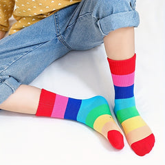 Kids Rainbow Striped Crew Socks - Pack of 5
