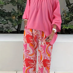 Off Shoulder Top & Floral Wide Leg Pants 2-Piece Set